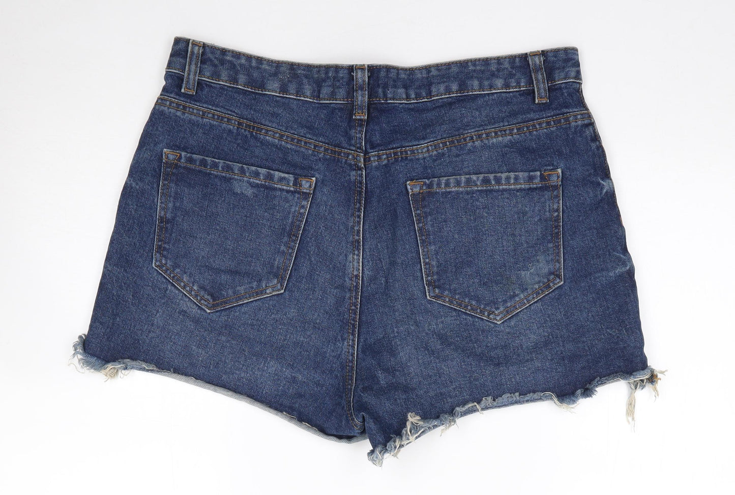 Primark Womens Blue  100% Cotton Hot Pants Shorts Size 14  Regular Zip