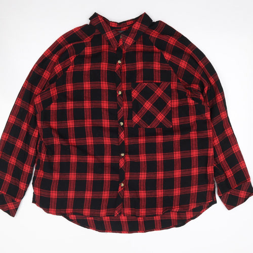Primark Womens Red Plaid 100% Cotton Jersey Button-Up Size 18 Collared