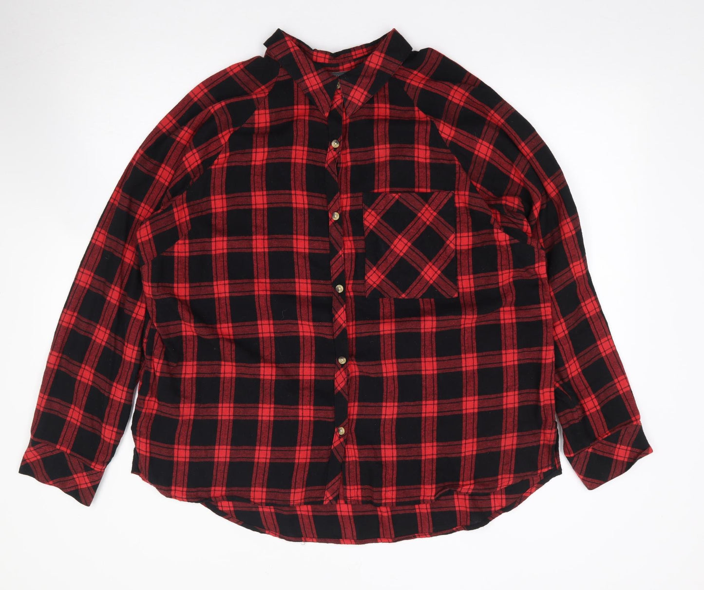 Primark Womens Red Plaid 100% Cotton Jersey Button-Up Size 18 Collared