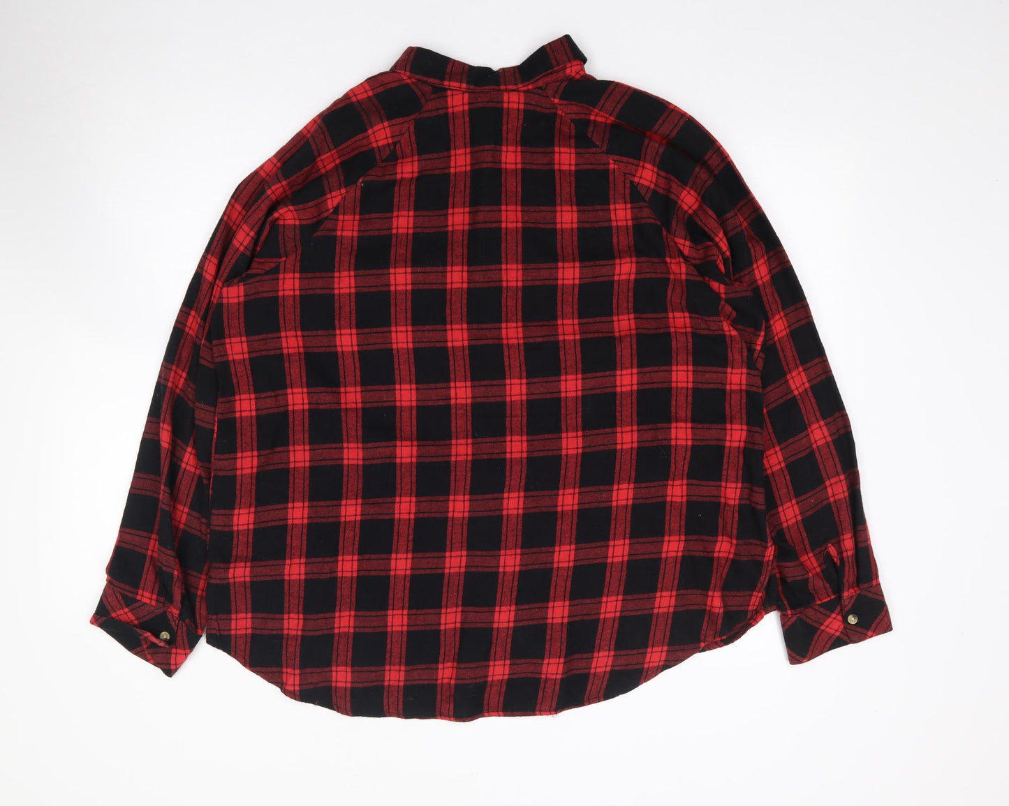 Primark Womens Red Plaid 100% Cotton Jersey Button-Up Size 18 Collared