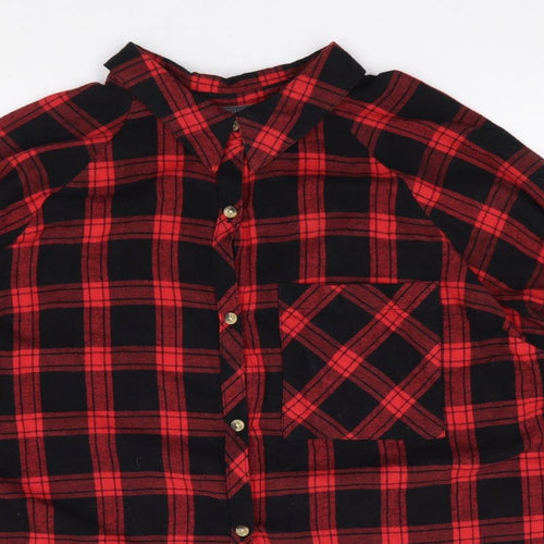 Primark Womens Red Plaid 100% Cotton Jersey Button-Up Size 18 Collared