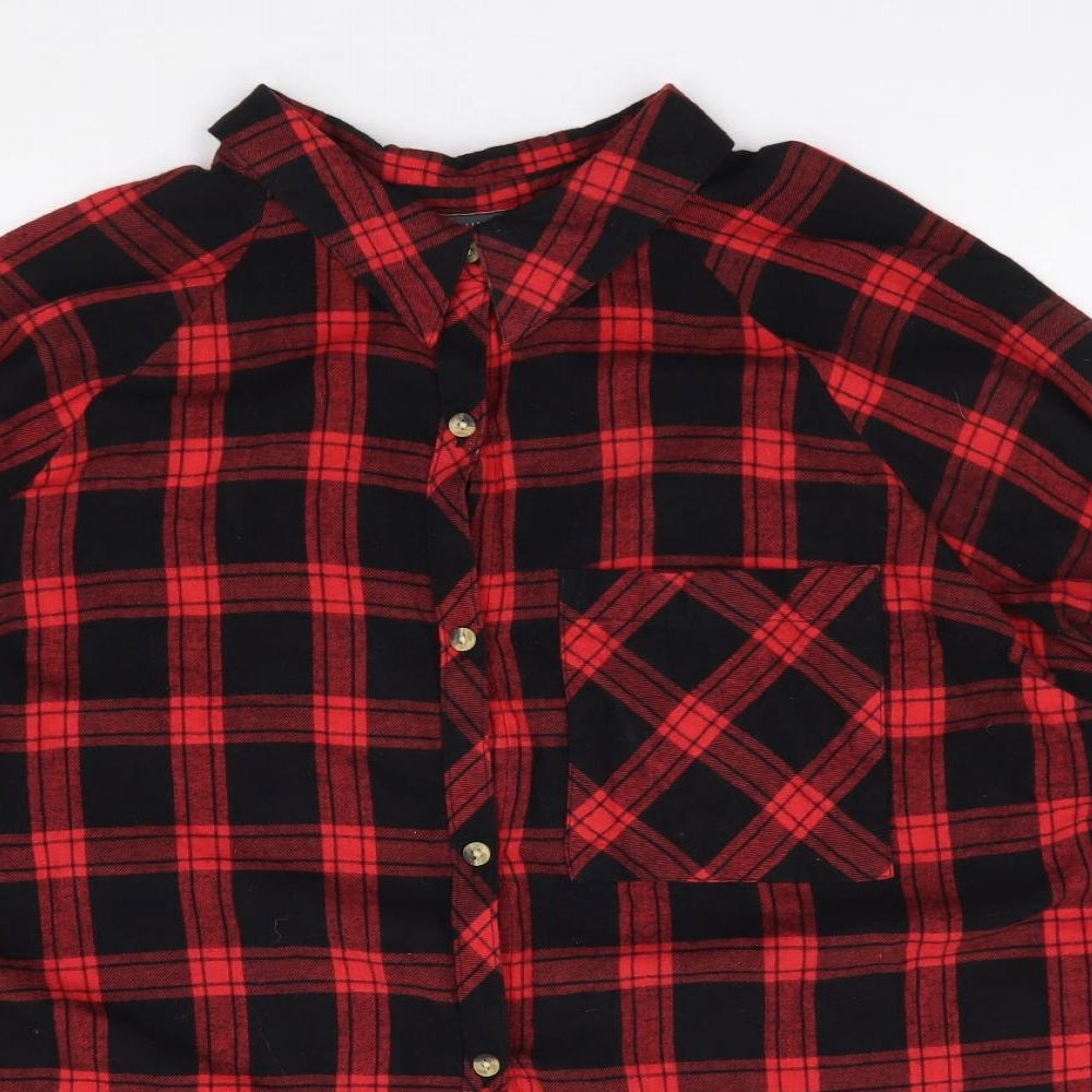 Primark Womens Red Plaid 100% Cotton Jersey Button-Up Size 18 Collared