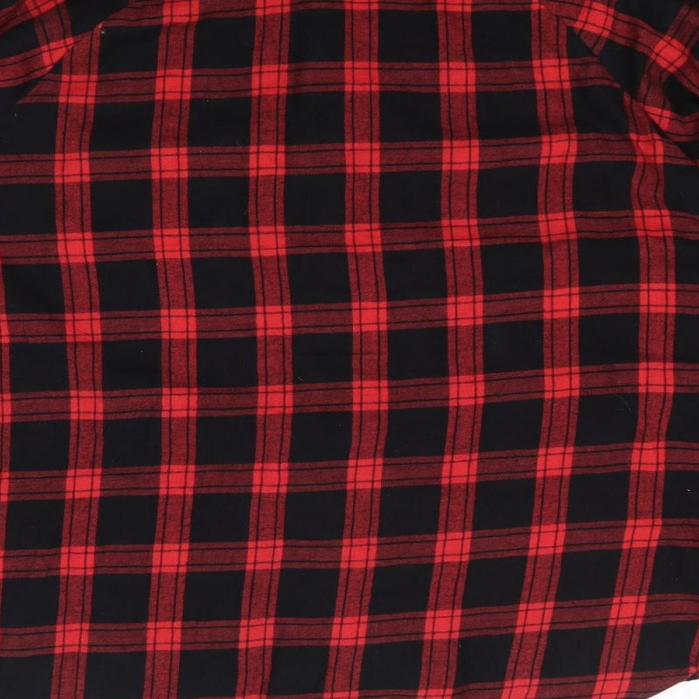 Primark Womens Red Plaid 100% Cotton Jersey Button-Up Size 18 Collared