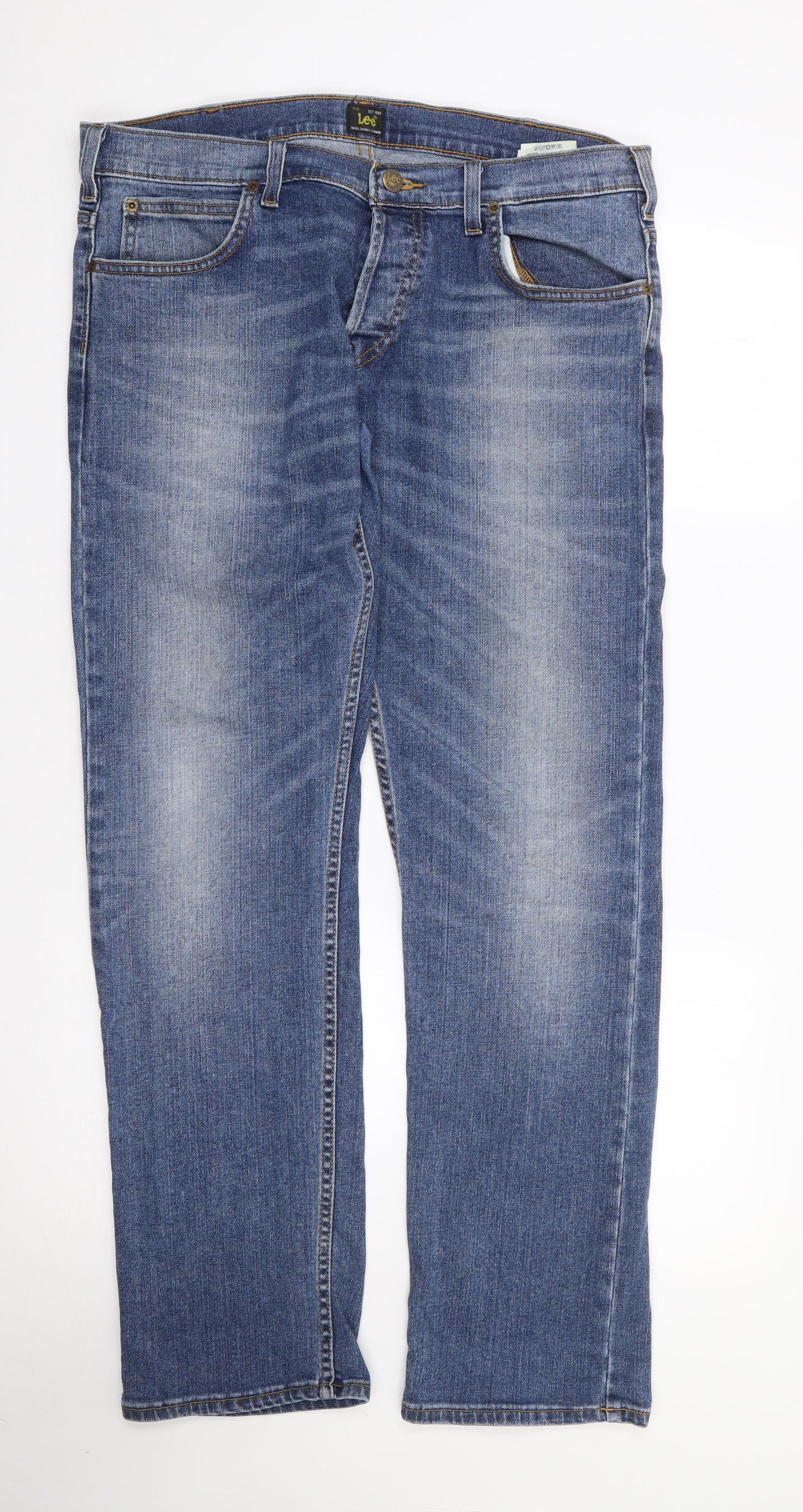 Lee Mens Blue  Cotton Straight Jeans Size 36 L31 in Regular Zip