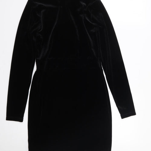 H&M  Womens Black  Polyester Bodycon  Size 12  Mock Neck Zip