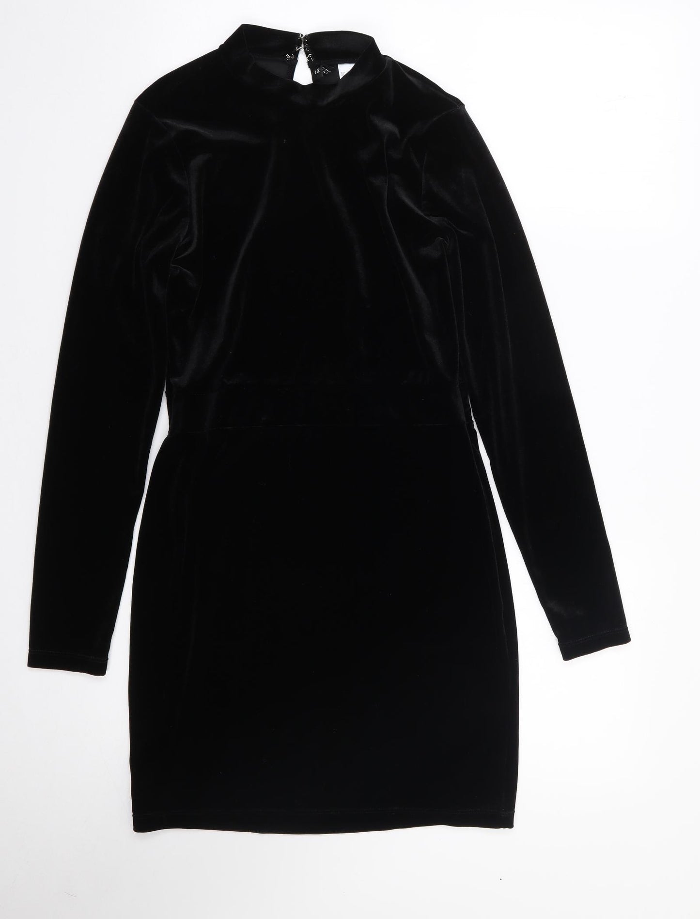 H&M  Womens Black  Polyester Bodycon  Size 12  Mock Neck Zip
