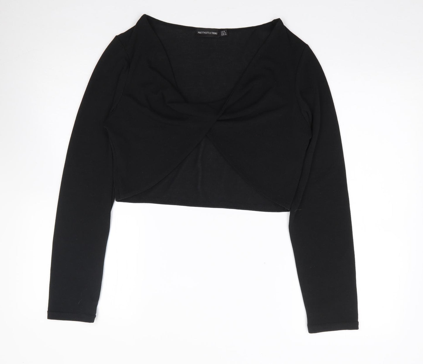 Pretty little Thing Womens Black  Polyester Cropped T-Shirt Size 16 V-Neck