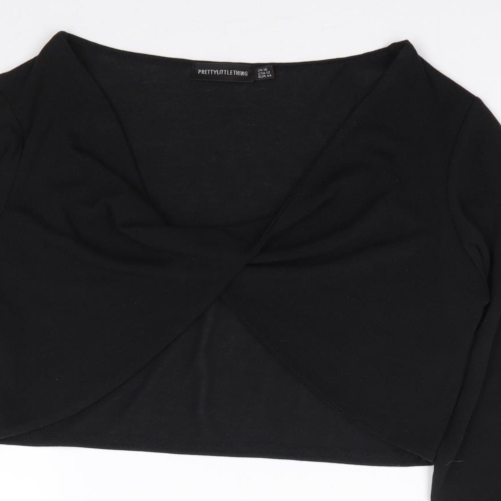 Pretty little Thing Womens Black  Polyester Cropped T-Shirt Size 16 V-Neck