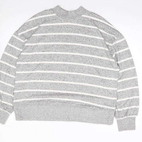 Marks and Spencer Womens Grey Mock Neck Striped Viscose Pullover Jumper Size 14