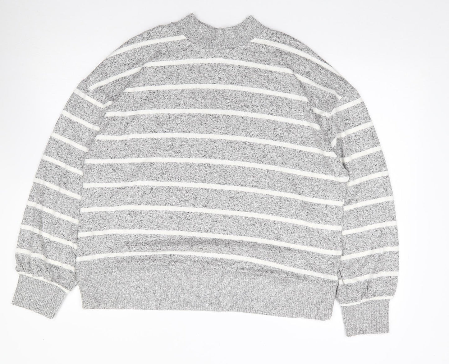 Marks and Spencer Womens Grey Mock Neck Striped Viscose Pullover Jumper Size 14