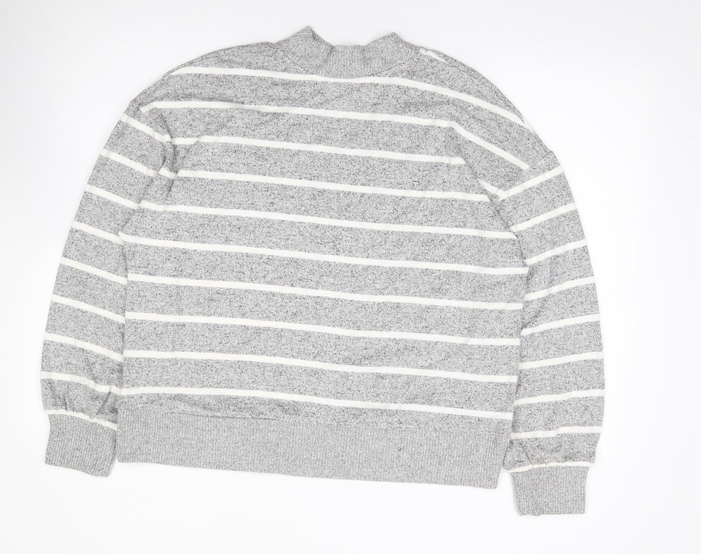Marks and Spencer Womens Grey Mock Neck Striped Viscose Pullover Jumper Size 14