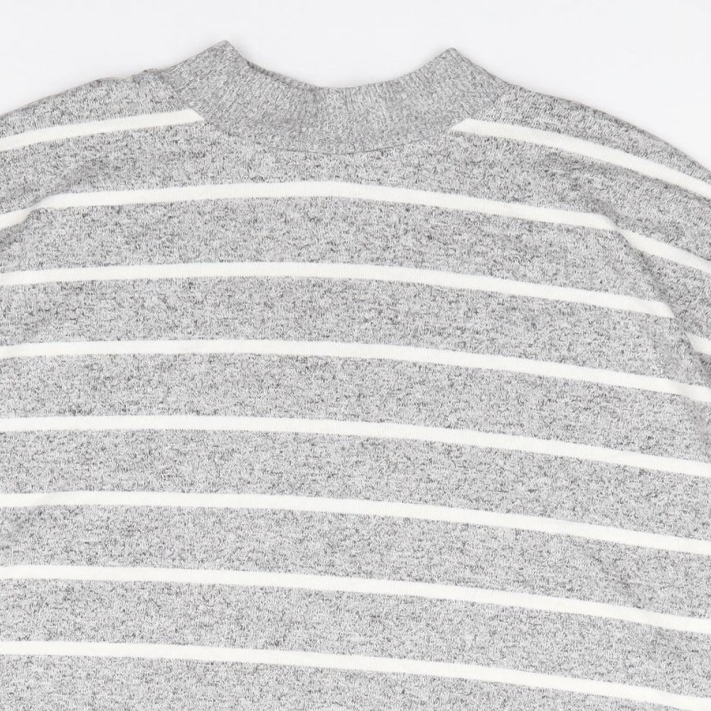 Marks and Spencer Womens Grey Mock Neck Striped Viscose Pullover Jumper Size 14