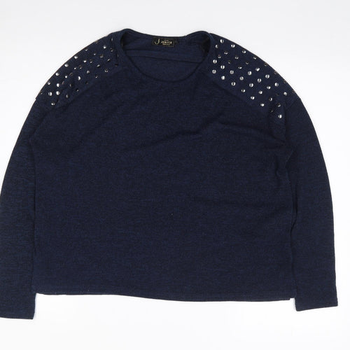 New Look  Womens Blue Round Neck  Polyester Pullover Jumper Size 12