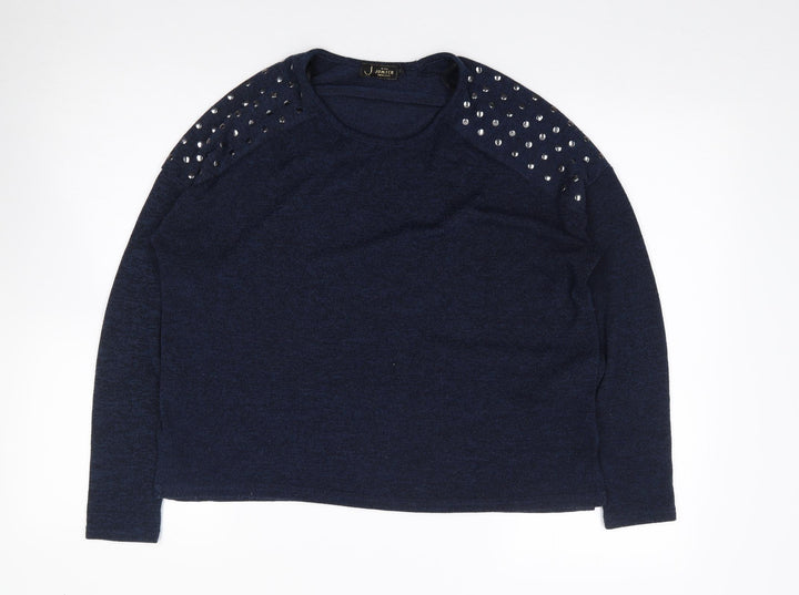 New Look  Womens Blue Round Neck  Polyester Pullover Jumper Size 12