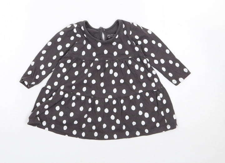 Primark Girls Grey Polka Dot 100% Cotton Fit & Flare Size 6-9 Months Crew Neck Pullover
