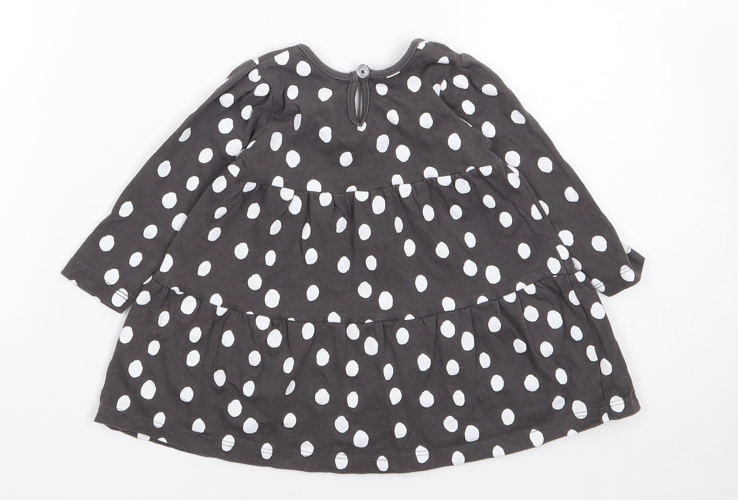 Primark Girls Grey Polka Dot 100% Cotton Fit & Flare  Size 6-9 Months  Crew Neck Pullover