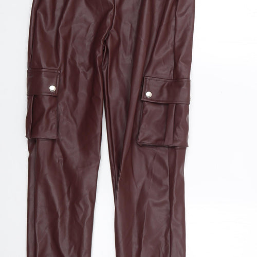 Pretty Little Thing Womens Brown  Polyurethane Jogger Trousers Size 8 L29 in Regular