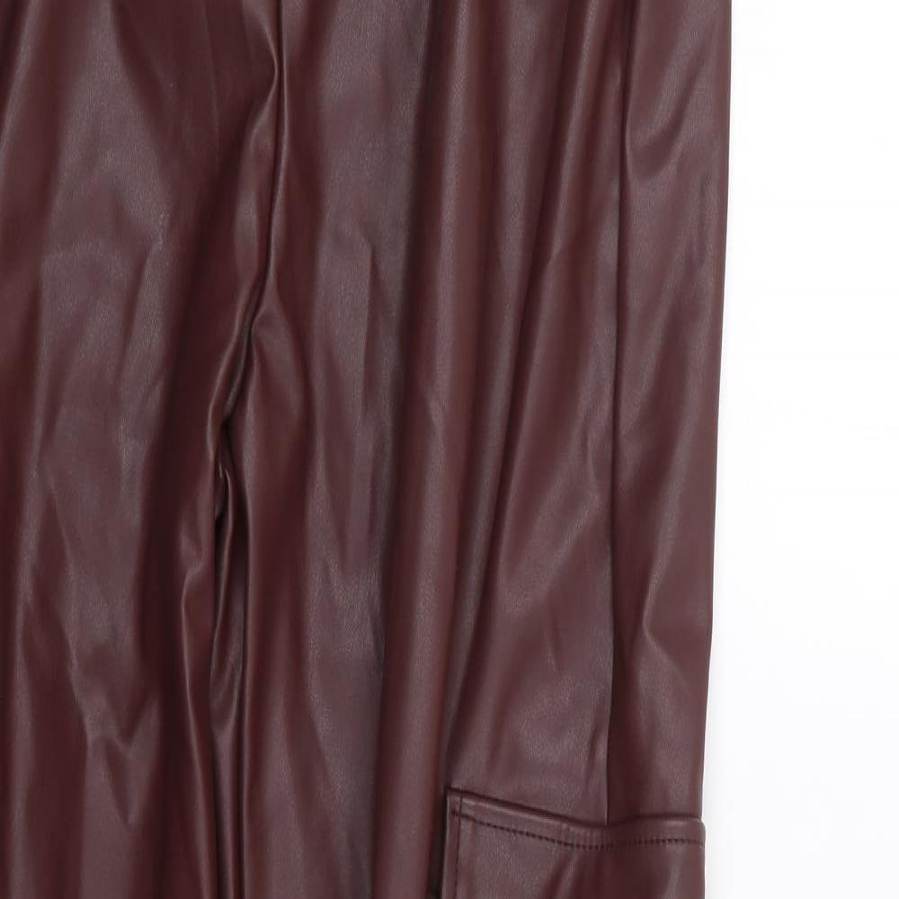 Pretty Little Thing Womens Brown  Polyurethane Jogger Trousers Size 8 L29 in Regular