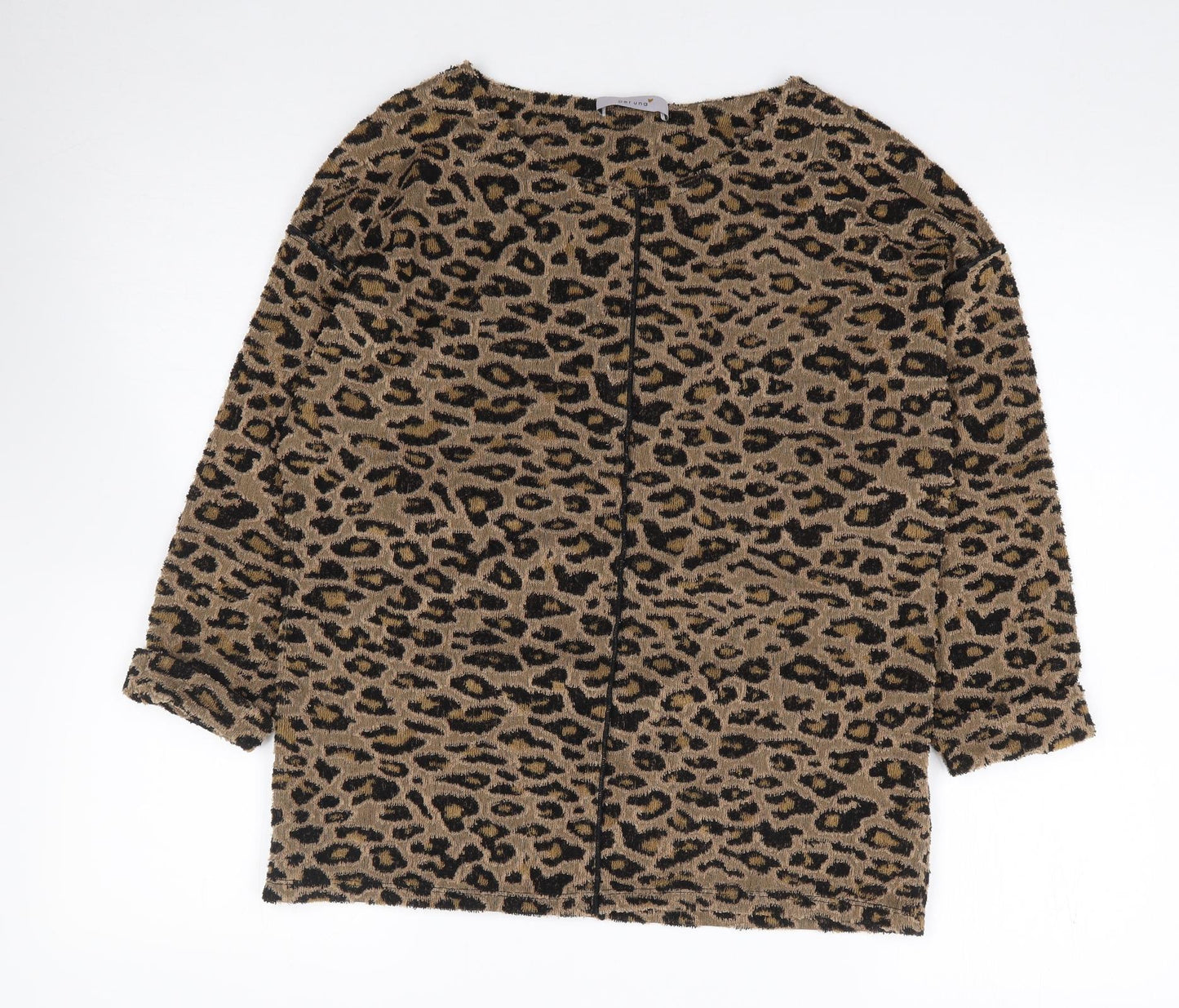 Marks and Spencer Womens Brown Animal Print Polyester Jersey T-Shirt Size 8 Round Neck