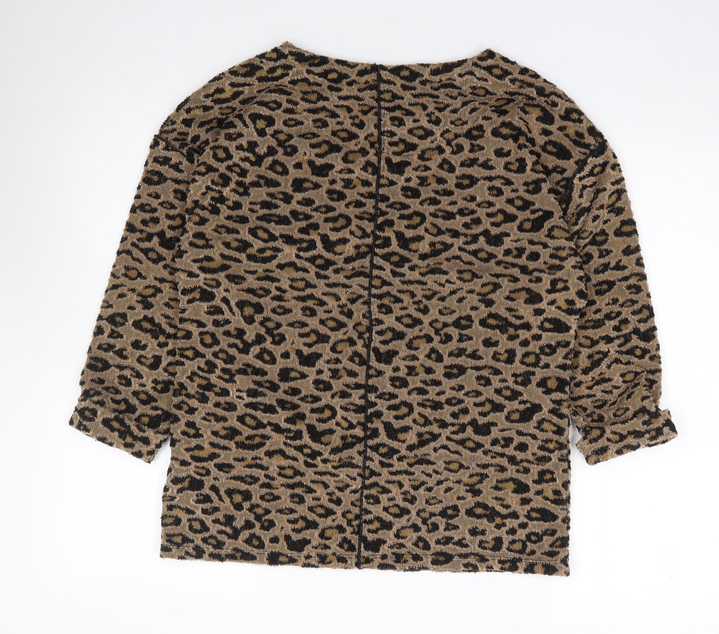 Marks and Spencer Womens Brown Animal Print Polyester Jersey T-Shirt Size 8 Round Neck