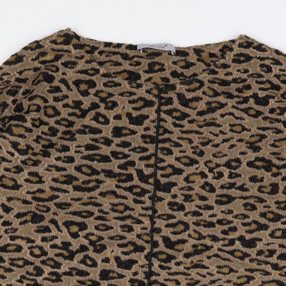 Marks and Spencer Womens Brown Animal Print Polyester Jersey T-Shirt Size 8 Round Neck