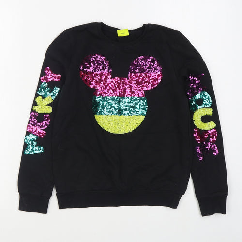 Disney Girls Black  Cotton Pullover Sweatshirt Size 10-11 Years  Pullover - Mickey Mouse