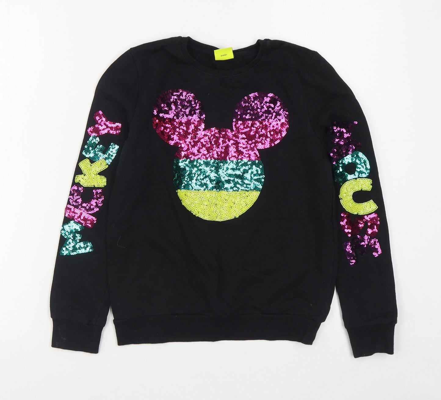 Disney Girls Black  Cotton Pullover Sweatshirt Size 10-11 Years  Pullover - Mickey Mouse