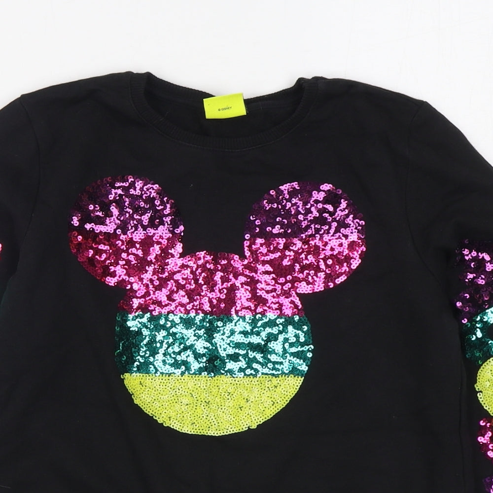 Disney Girls Black  Cotton Pullover Sweatshirt Size 10-11 Years  Pullover - Mickey Mouse