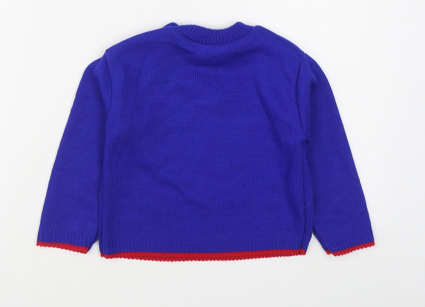 Watch Me Grow Boys Blue Round Neck  Acrylic Pullover Jumper Size 2 Years  Button - Christmas Jumper