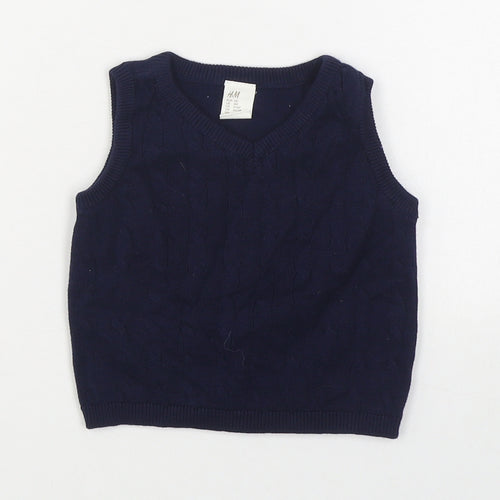 H&M Boys Blue  100% Cotton Vest Jumper Size 6-9 Months  Pullover