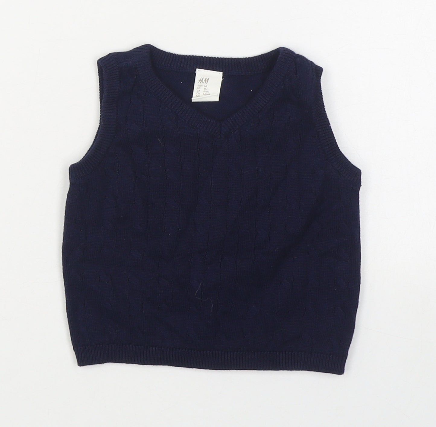 H&M Boys Blue  100% Cotton Vest Jumper Size 6-9 Months  Pullover
