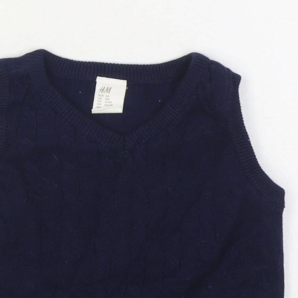H&M Boys Blue  100% Cotton Vest Jumper Size 6-9 Months  Pullover