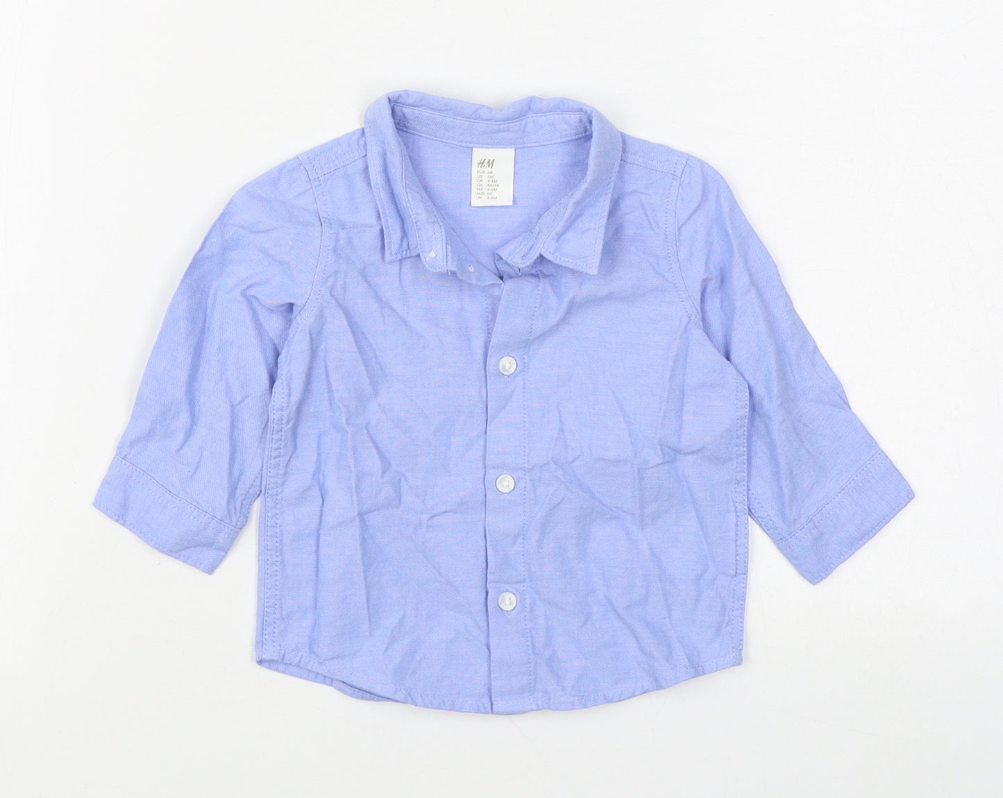 H&M Boys Blue  100% Cotton Basic Button-Up Size 6-9 Months Collared Button
