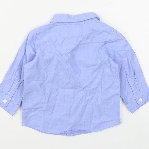 H&M Boys Blue  100% Cotton Basic Button-Up Size 6-9 Months Collared Button