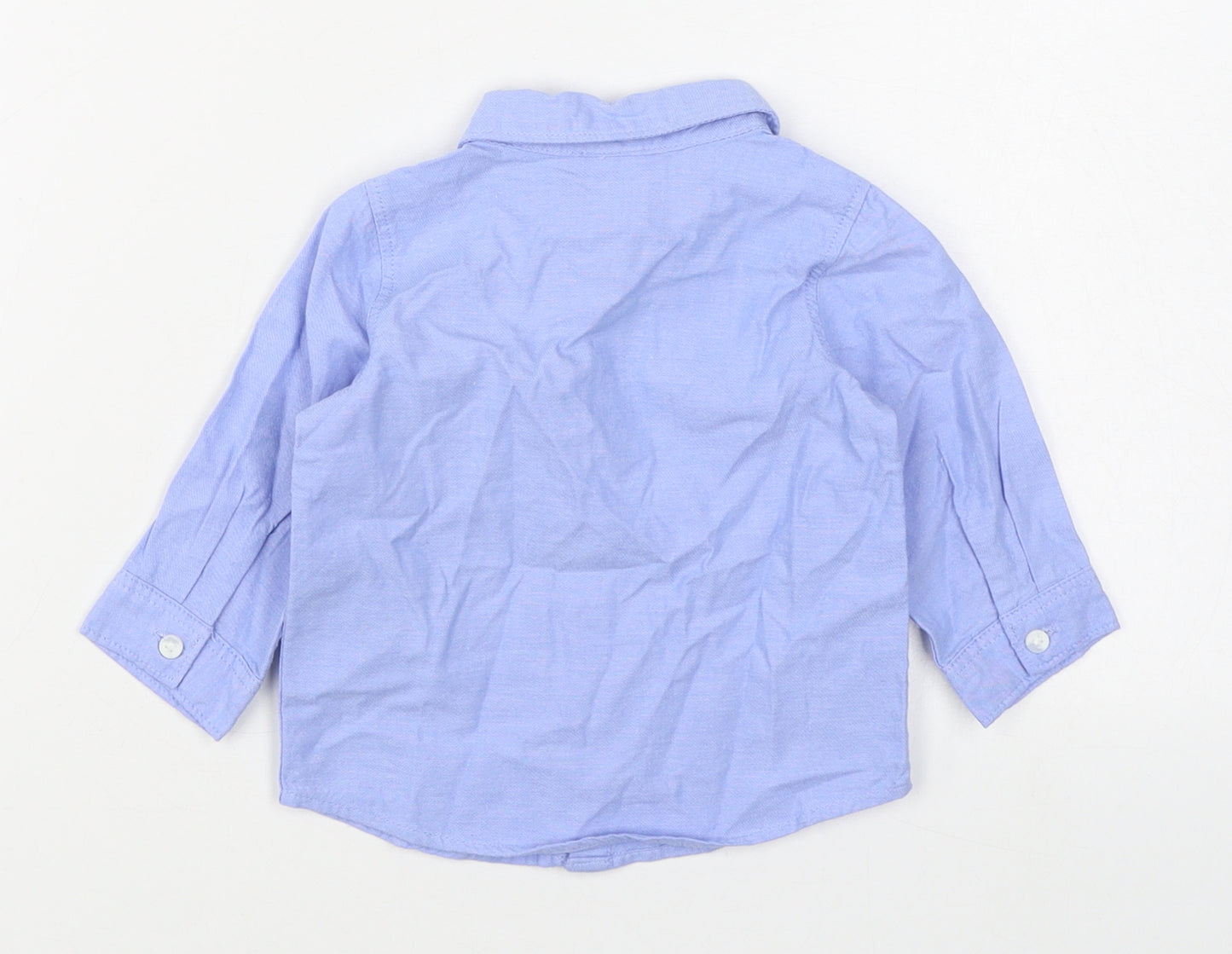 H&M Boys Blue  100% Cotton Basic Button-Up Size 6-9 Months Collared Button