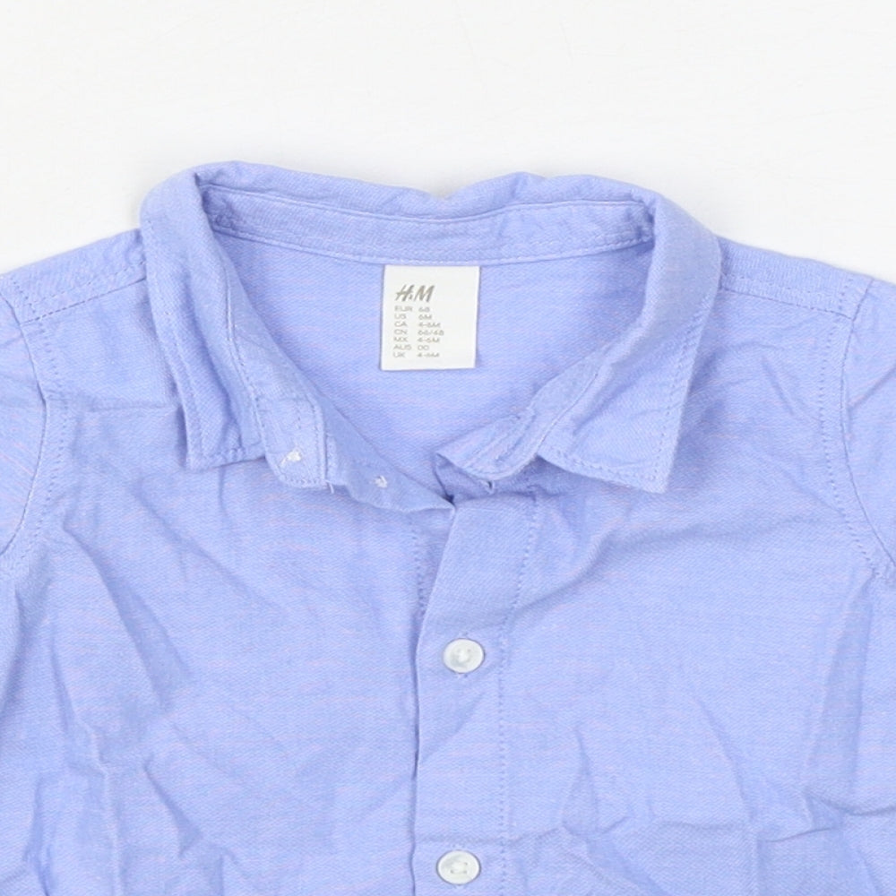 H&M Boys Blue  100% Cotton Basic Button-Up Size 6-9 Months Collared Button