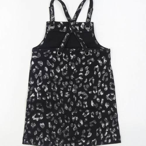George Girls Black Animal Print Cotton Pinafore/Dungaree Dress  Size 7-8 Years  Square Neck Button