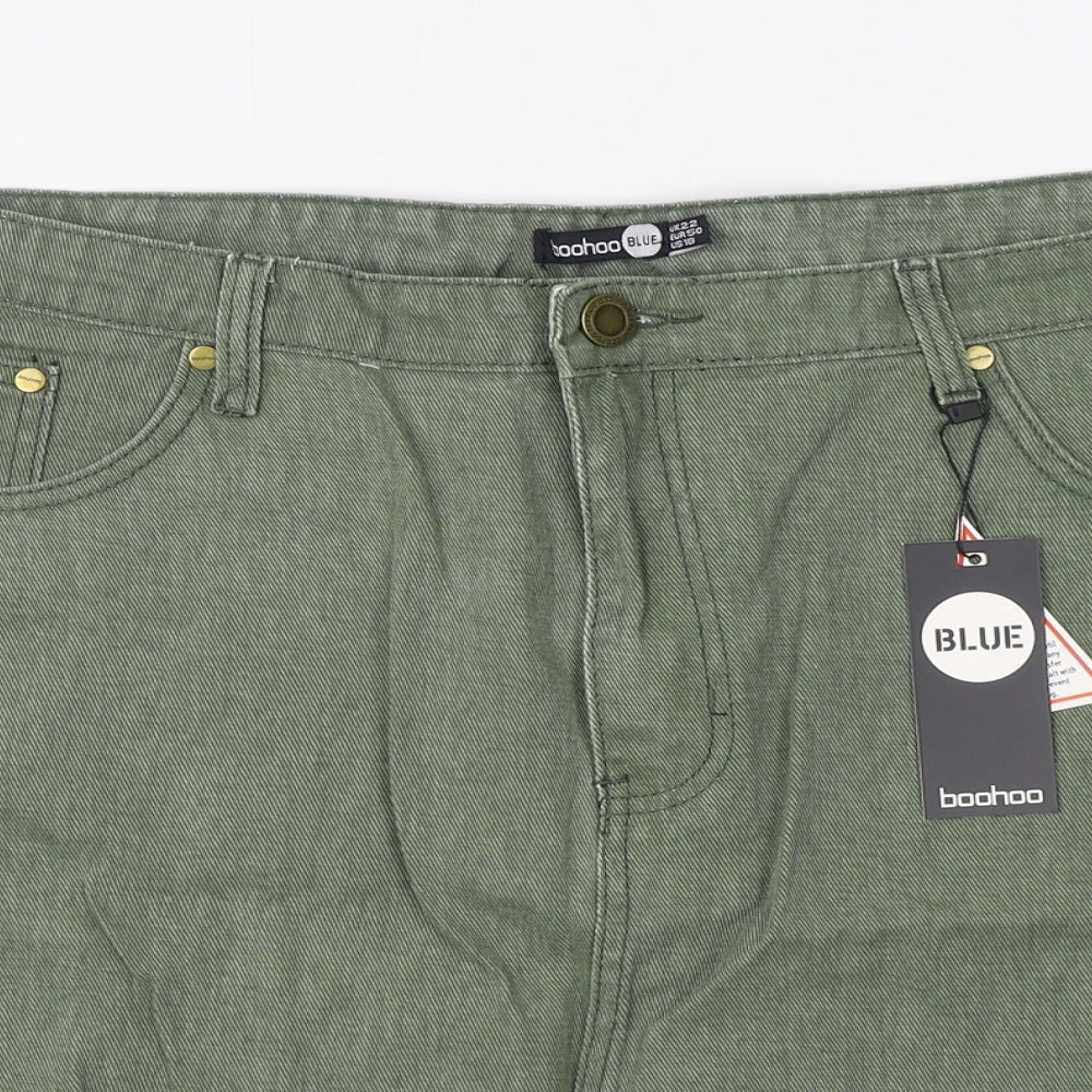 Boohoo Womens Green  Cotton A-Line Skirt Size 22   Zip - Distressed
