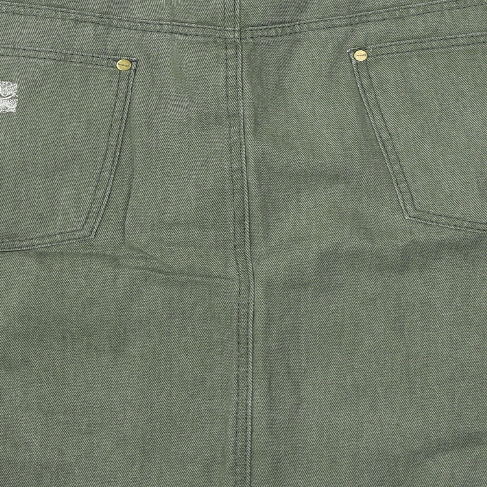 Boohoo Womens Green  Cotton A-Line Skirt Size 22   Zip - Distressed