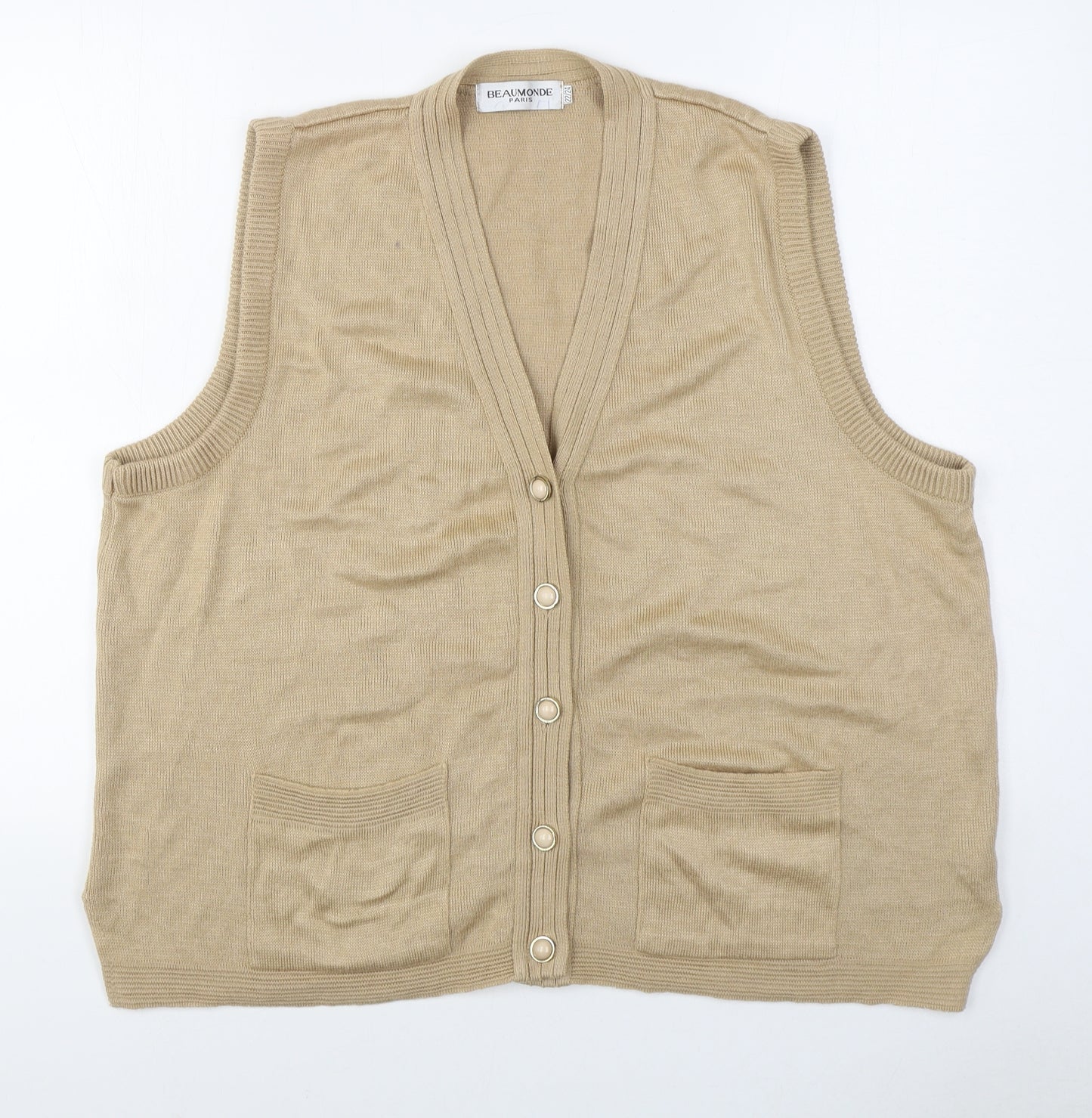 Beaumonde Womens Beige V-Neck  Acrylic Cardigan Jumper Size 22