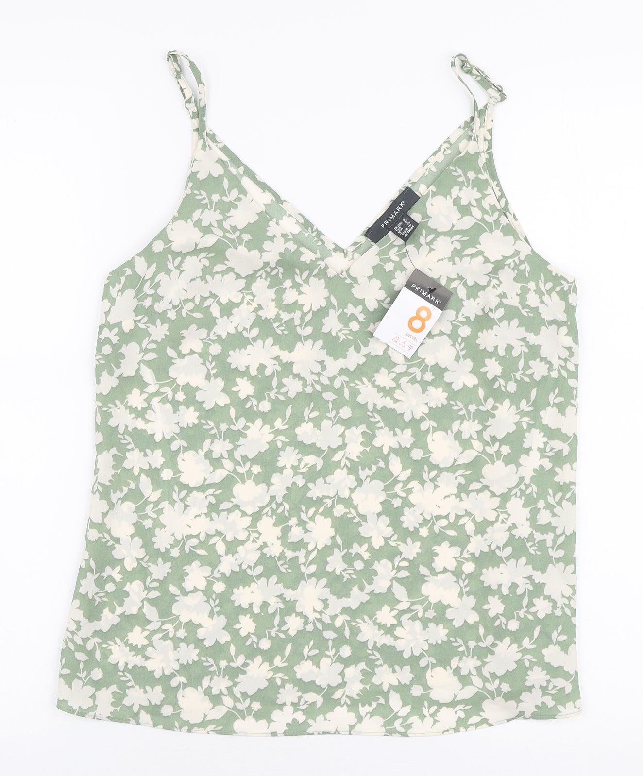 Primark Womens Green Floral Polyester Camisole Blouse Size 8 V-Neck
