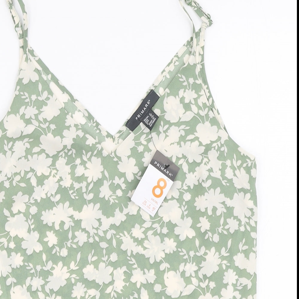 Primark Womens Green Floral Polyester Camisole Blouse Size 8 V-Neck
