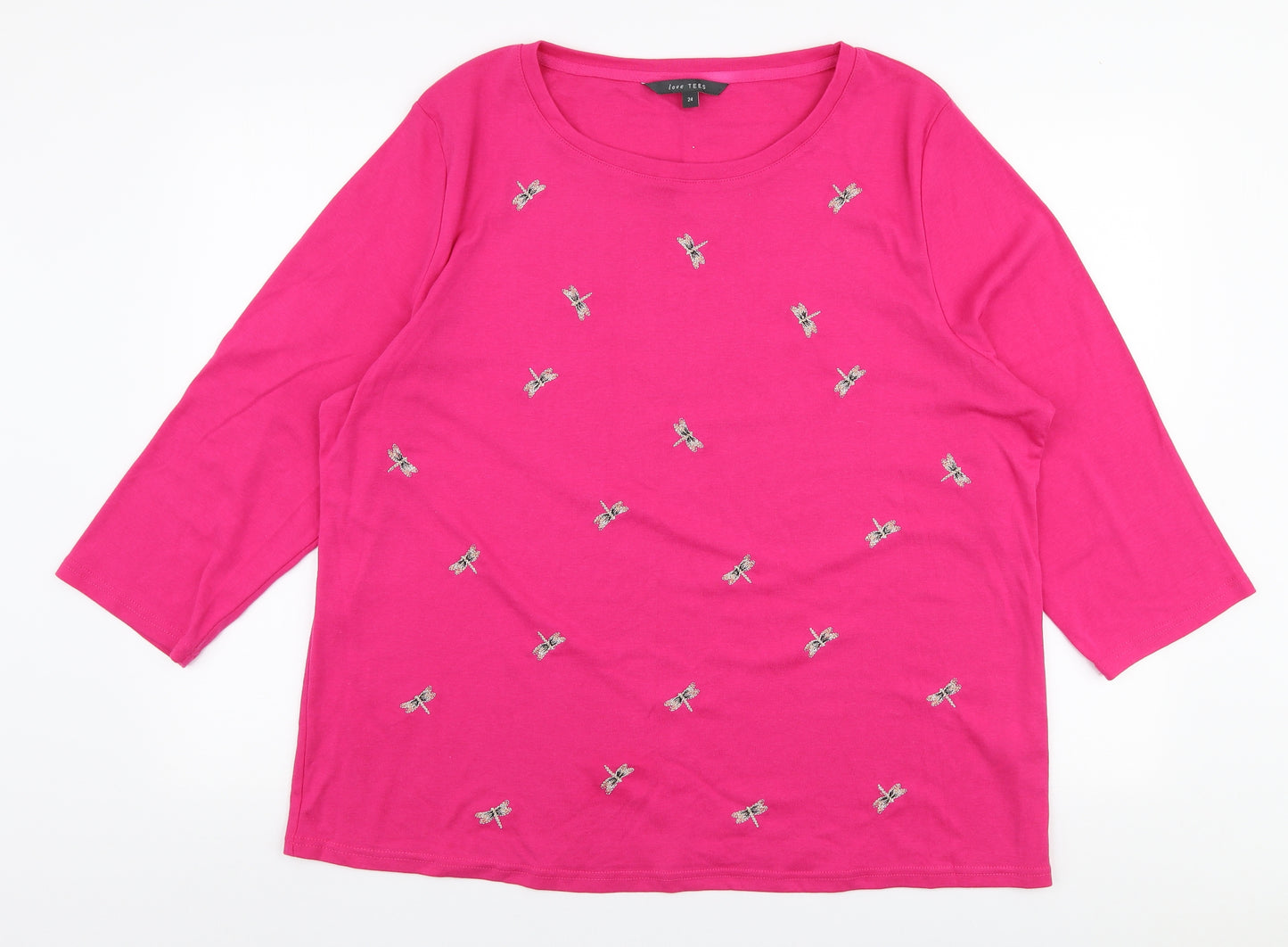 Love Tee's Womens Pink  Polyester Jersey T-Shirt Size 24 Round Neck