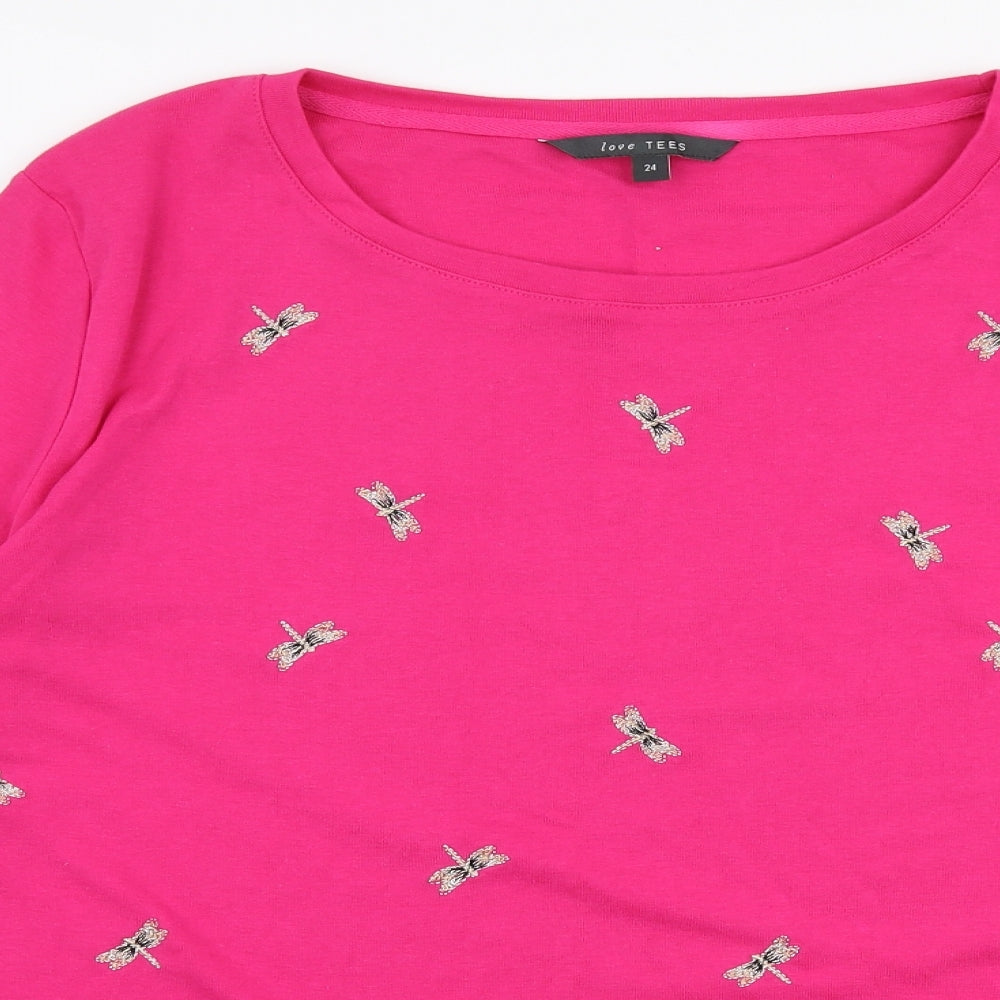 Love Tee's Womens Pink  Polyester Jersey T-Shirt Size 24 Round Neck