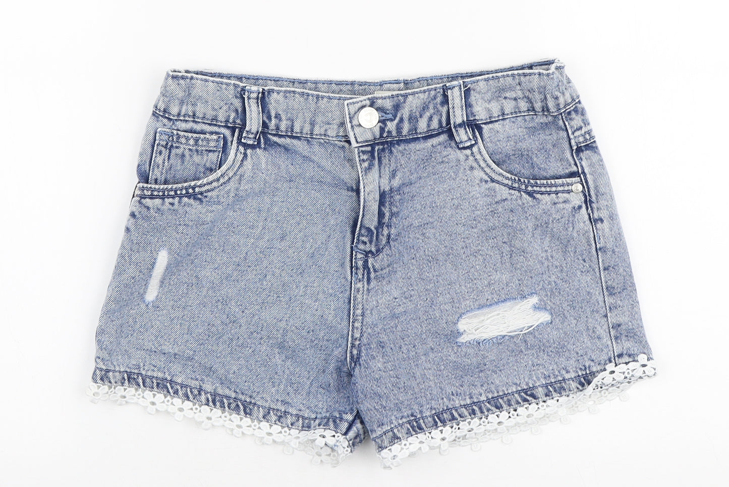 F&F Girls Blue  100% Cotton Hot Pants Shorts Size 11-12 Years  Regular Zip