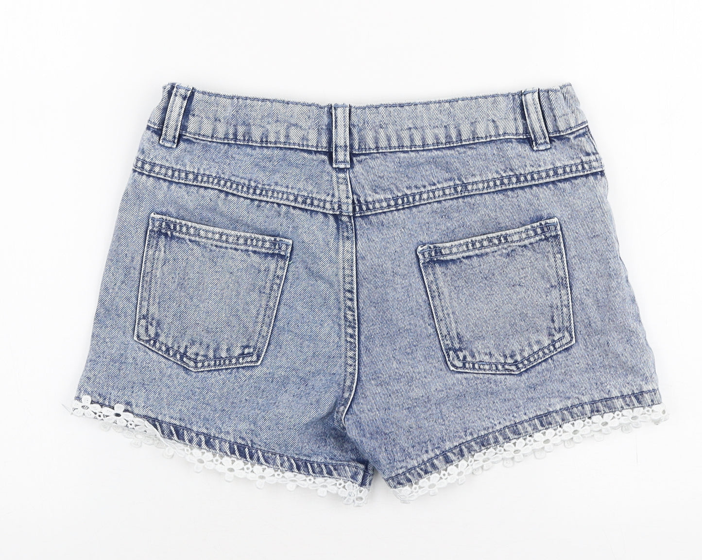 F&F Girls Blue  100% Cotton Hot Pants Shorts Size 11-12 Years  Regular Zip