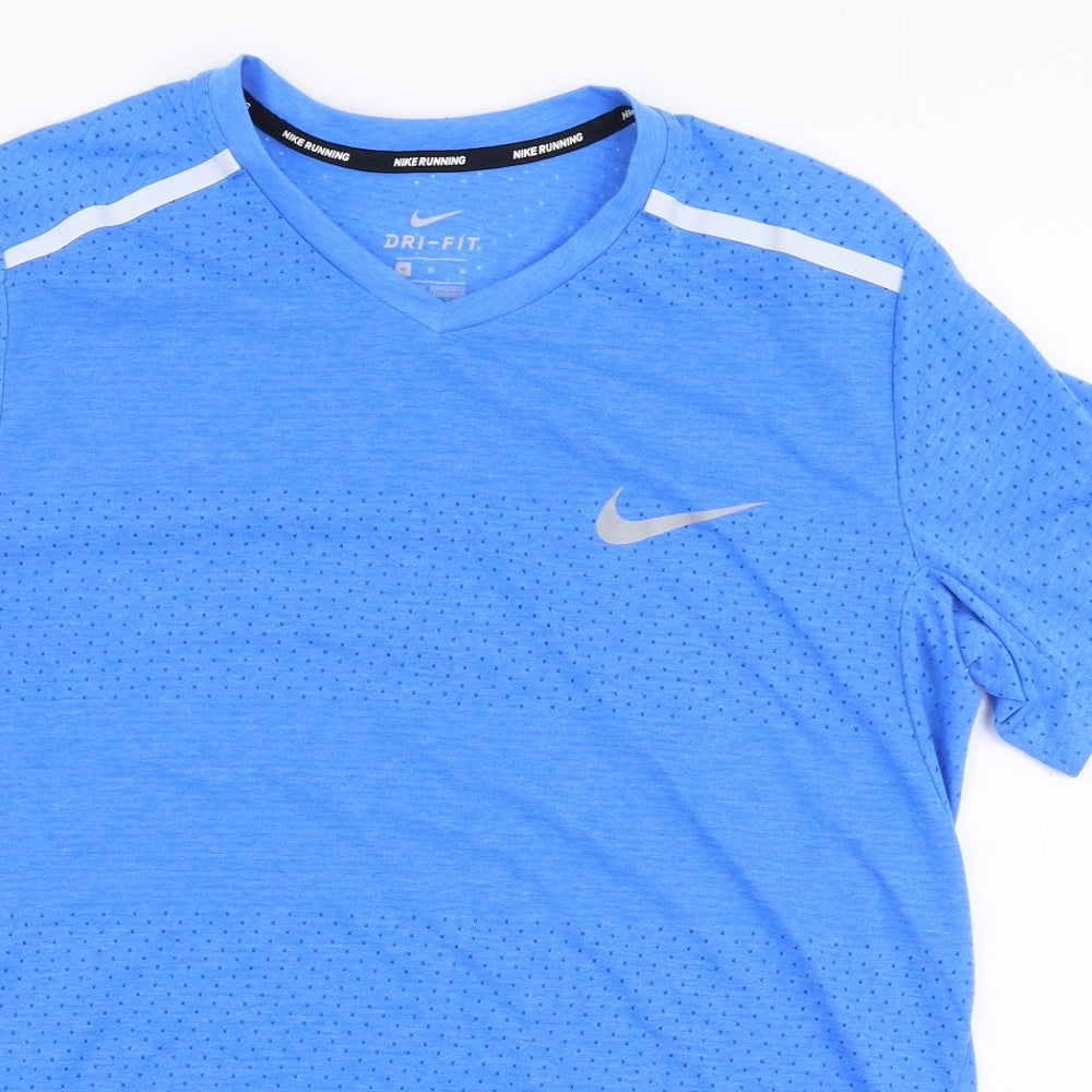 Nike Mens Blue  Polyester Jersey T-Shirt Size M V-Neck Pullover