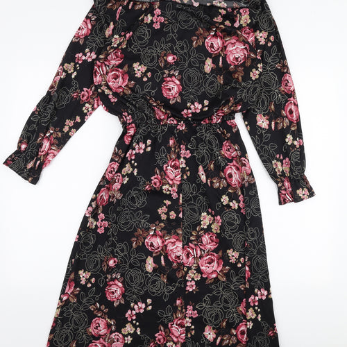 Preworn Womens Multicoloured Floral Polyester Skater Dress  Size M  Off the Shoulder Pullover