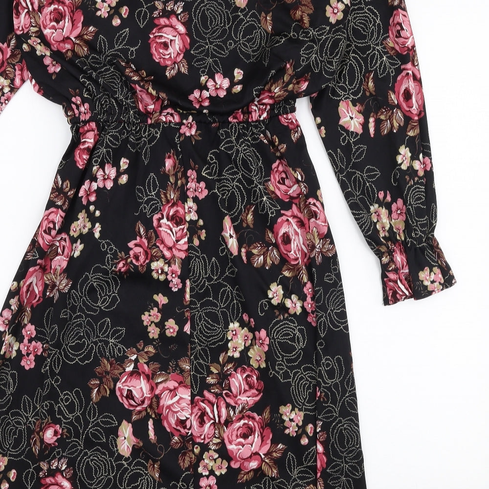 Preworn Womens Multicoloured Floral Polyester Skater Dress  Size M  Off the Shoulder Pullover