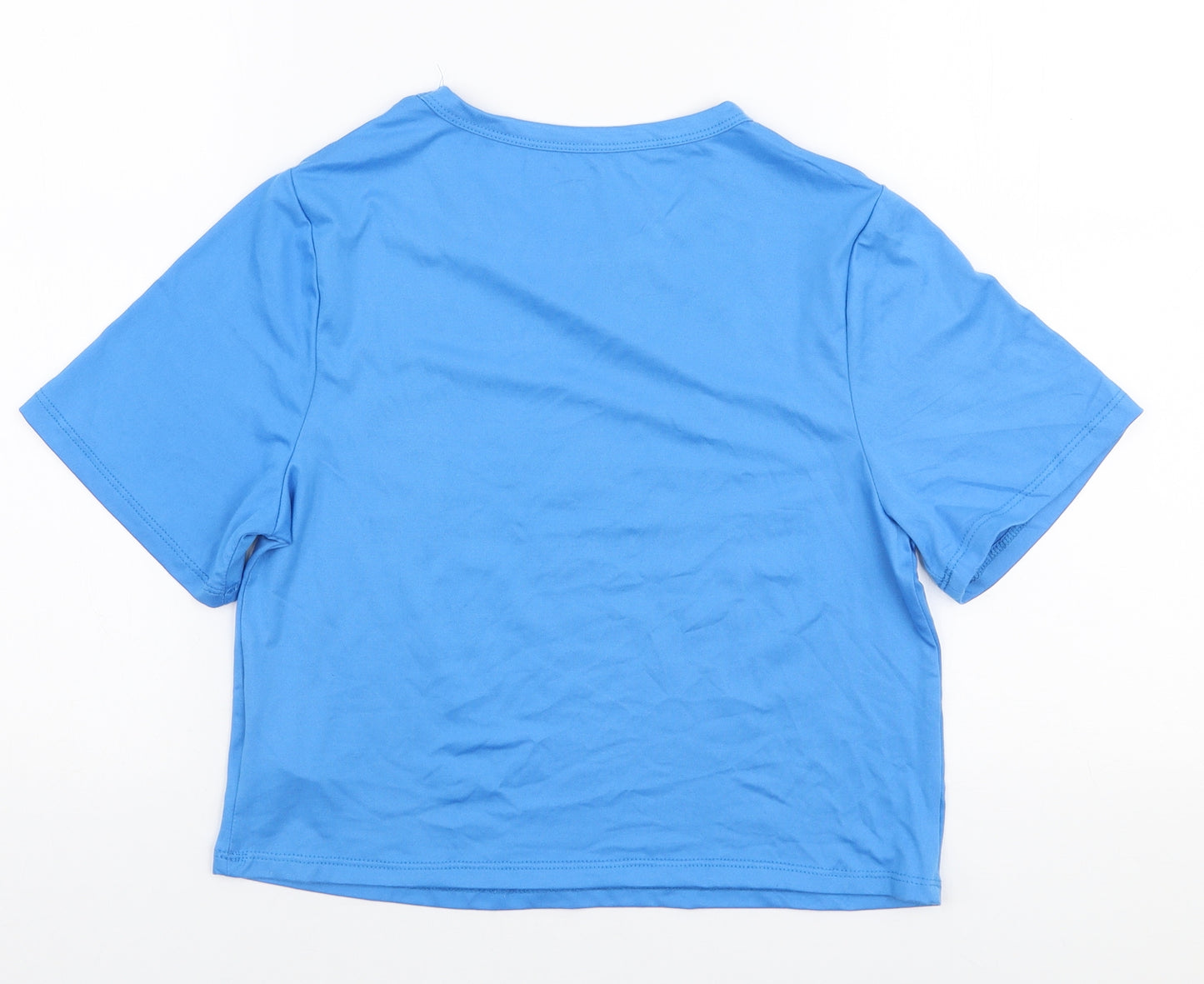 Primark Womens Blue  Polyester Cropped T-Shirt Size 6 Round Neck - Disney Stitch